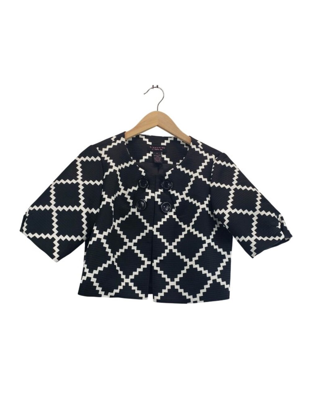 Cropped Jacket Black White Short Sleeve 8 Signature by Robbie Bee Career Wear